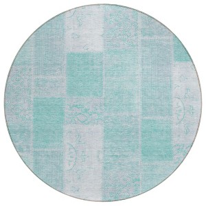 Aqua Teal Blue And Silver Patchwork Washable Indoor Outdoor Area Rug - 1 of 4