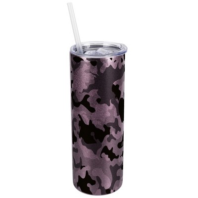 Elanze Designs Rose Gold 20 Ounce Double Wall Stainless Steel Glitter Travel Tumbler With Sliding Lid And Straw, Camouflage