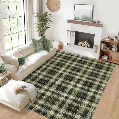 Modern Washable Rug Farmhouse Plaid Rug Tartan Throw Rugs Carpet