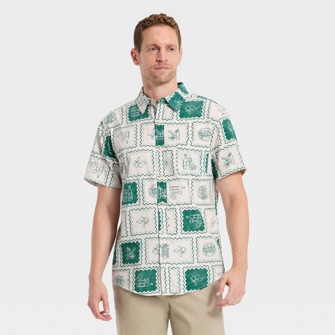 Мужские рубашки Goodfellow & Co Men's Short Sleeve Cotton Rayon Point Collar Button-Up Shirt - Goodfellow & Co™ Green M