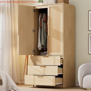 Bedroom Wardrobe Closet, 69.5 in Wooden Wardrobe Cabinet w/ 3 Drawers, Hanging Rod, 2 Doors Clothing Storage Cabinet - 1 of 4