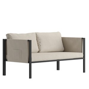 Merrick Lane Outdoor Love Seat/Sofa With Removable Fabric Cushions And Steel Frame - 1 of 4