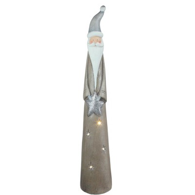 Northlight 29.5" Silver and Beige LED Santa Claus with Star Christmas Tabletop Figurine