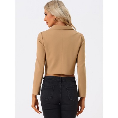 INSPIRE CHIC Women's Notched Lapel Collar Button Casual Office Blazers Khaki X-Small — фото 3