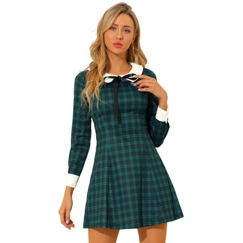 Allegra K Women's Plaid Tartan Button Decor A-Line Pinafore