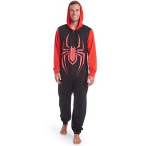 Marvel Avengers Spider-Man Adult Fleece Zip Up Pajama Coverall - 1 of 4
