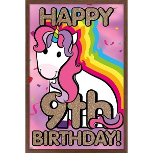 Trends International Ellie Ripberger Unicorn - Happy 9th Birthday Framed Wall Poster Prints - 1 of 4
