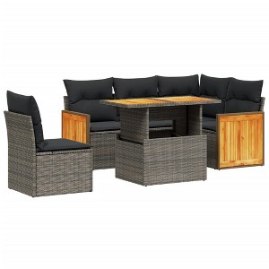 vidaXL 6 Piece Patio Sofa Set with Cushions Poly Rattan - Gray - 1 of 4
