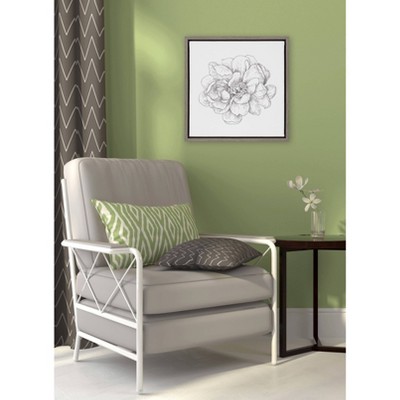 16" x 16" Greywash Framed Pen and Ink Floral Canvas Art