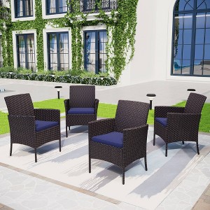 4pc Patio Rattan Chairs with Cushions - Brown - Captiva Designs - 1 of 4