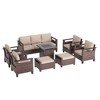 Sonkuki 8 Pieces Patio Sofa with Square Fire Pit Table and Ottomans, Patio Conversation Couch with Cushion - 2 of 4