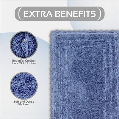Blue Cotton Tufted Reversible Crochet Bath Rug Set