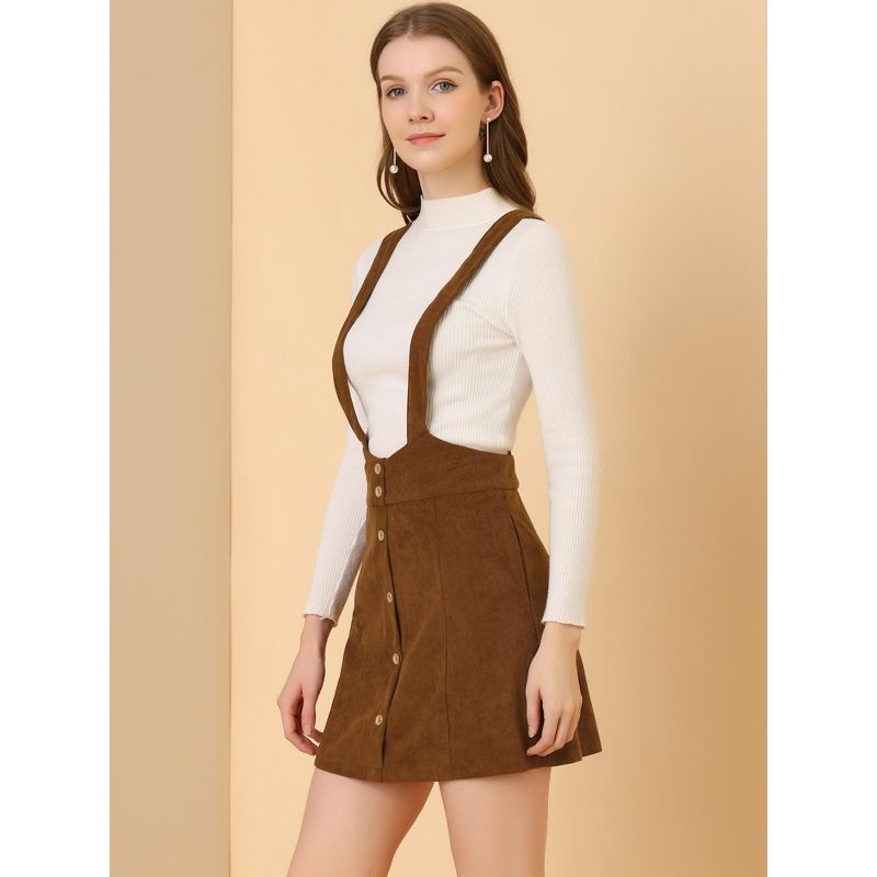 Allegra K Women's Corduroy A-line Decor Button Front Mini Suspender Skirt, 4 of 6