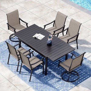 Captiva Designs 7pc Outdoor Patio Black Steel Dining Table & Brown Textilene Arm Chairs - 1 of 4