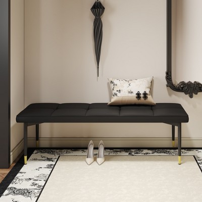 Vynxaria 59" Shoe Bench - Faux PU Cushion for Bedroom,Fitting room, Storage room, Dining room, Living room, Black
