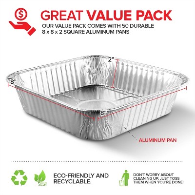 Stock Your Home 8x8 Square Disposable Aluminum Foil Pans (50 Pack)