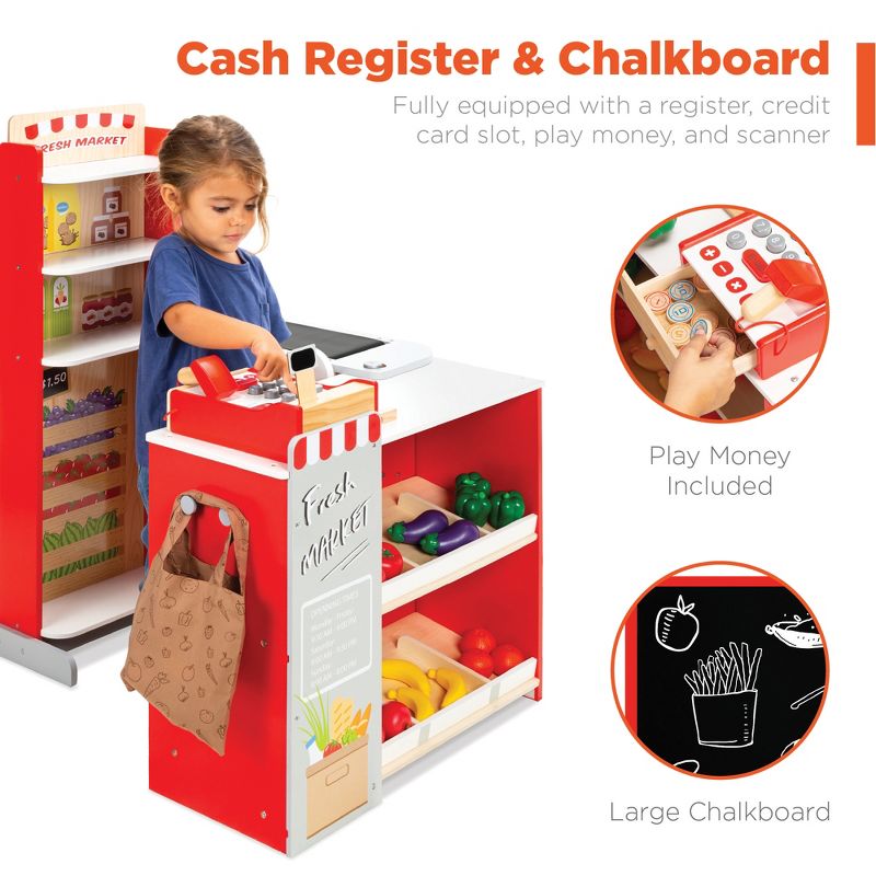 Best Choice Products Kids Pretend Play Grocery Store Wooden Supermarket Set w/ Chalkboard, Cash Register, 4 of 8