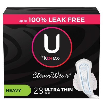 U by Kotex CleanWear Ultra Thin Fragrance Free Pads with Wings - Heavy - Unscented - 28ct