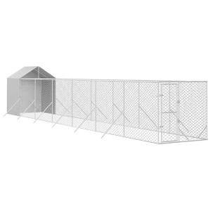 vidaXL Outdoor Dog Kennel Silver Galvanized Steel Large - 6.6‘ x 32.8‘ x 8.2‘ - 1 of 4