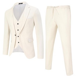 Mens 3 Piece Suits Casual One Button Blazer Midweight Coats Vest and Pant Suit - 1 of 4