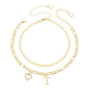 Unique Bargains 14K Gold Plated Dainty Heart Women's Ankle Bracelets with Box - 1 of 4