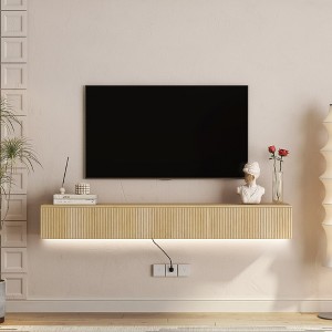 HDZNVF Floating TV Stand Wall Mounted, 69 inch Modern TV Stand for 55 60 65 Inch TV, Light Brown - 1 of 4
