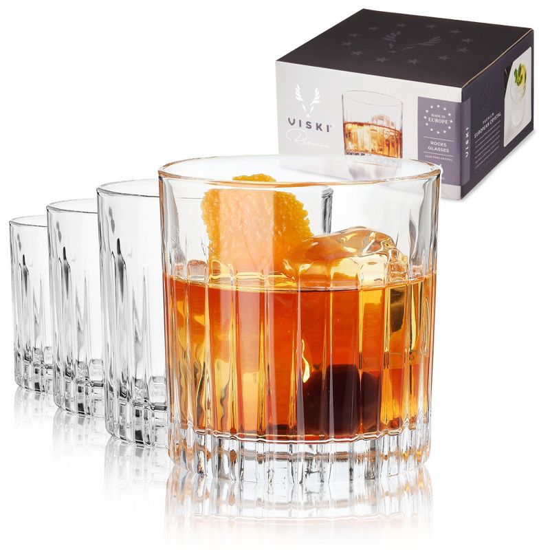 Viski Crystal Double Old Fashioned Glass -Crafted Rocks Glasses Set of 4 - 12oz Bourbon Glass for Wedding or Anniversary, Gift Ideas, Clear, 1 of 14