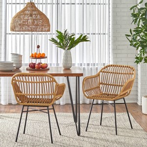 Set of 2 Greenville Dining Arm Chairs Natural - Lifestorey: Mid-century Design, Metal Base, Powder-Coated Finish - 1 of 3