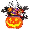 Hachikiko 10 Inch Lighted Halloween Wooden Pumpkin, Maple Leaves/Berries/Witch's Hat for Indoor/Outdoor Decor - 3 of 4