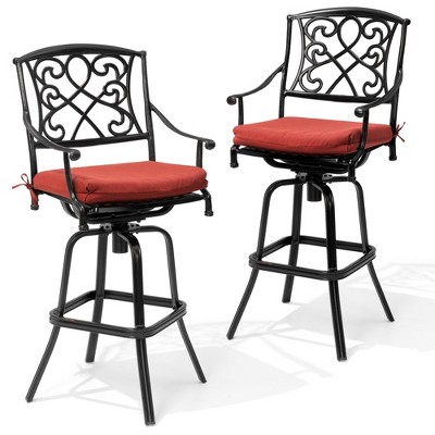 Crestlive Products Heavy Duty Cast Aluminum Frame & Sunbrella Fabric Cushion Counter Height Swivel Bar Stool Patio Furniture in Antique Brown Finish