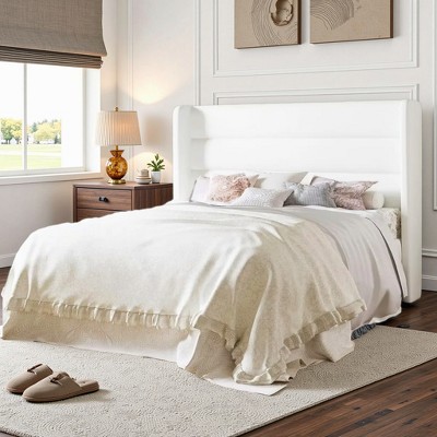 Velvet Upholstered Wingback Bed Frame, No Box Spring, Storage Space, Strong Slats, Easy Assembly