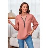 Imily Bela Womens V-Neck Lantern Sleeve Blouse Zipper Design Loose Casual Top Shirts - 2 of 4