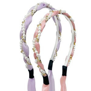 Wrapables Pearl & Rhinestone Headbands with Long Ribbon Head Wraps (Set of 2) - 1 of 4