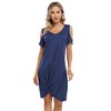 Women's Casual Summer T-Shirt Dress - Lounge Pajama Dress Swing Flowy Tunic Loose V-Neck Trendy O-Ring Cold Shoulder Design - 2 of 4