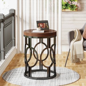 Hommoo Round End Table, Industrial Side Table with Metal Hollow Frame - 1 of 4