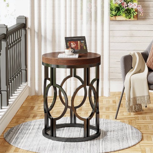 Hommoo Round End Table, Industrial Side Table With Metal Hollow Frame ...