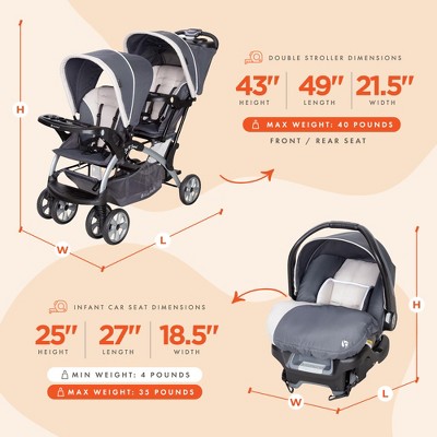 Magnolia Gray Double Tandem Stand-On Plastic Stroller