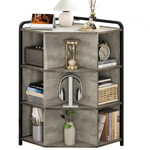 Corner Cabinet with USB Ports and Outlets, Wooden Corner Cube Storage, 9 Cube Corner Bookshelf, Metal Frame Corner Toy Storage - 1 of 4