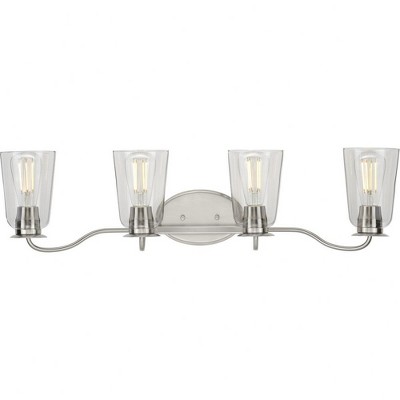 Progress Lighting Durrell 4-Light Bath Vanity in Brushed Nickel with Clear Glass Shades
