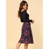 Allegra K Women's High Elastic Waist Belted Slit A-Line Midi Floral Print Skirt - 4 of 4