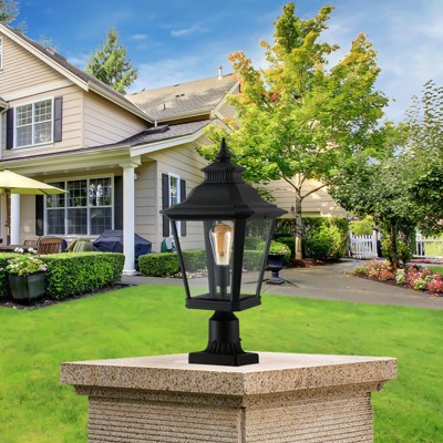 TOBILI 21"(H) 1-Pack Vintage Black Metal & Clear Glass Pillar Lamp for Garden and Pathway Lighting with Elegant Design (Bulb Not Included)