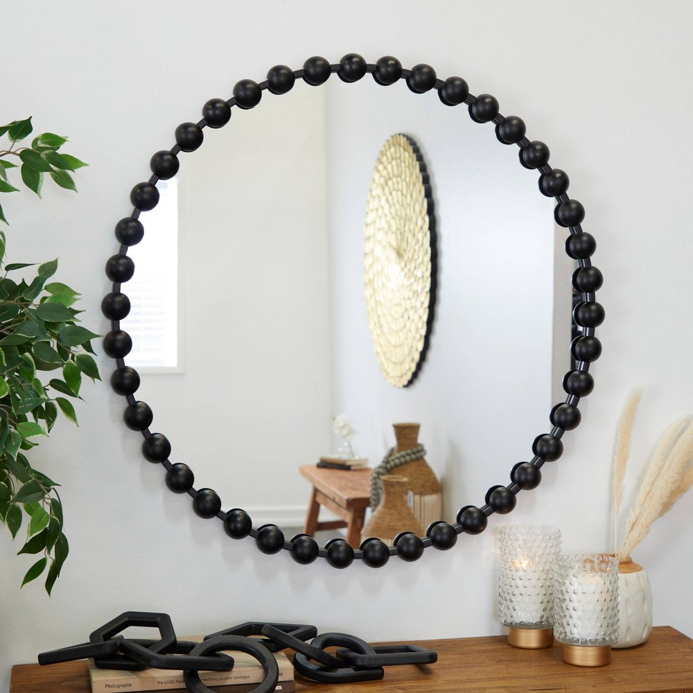Photos - Wall Mirror Metal Round  with Beaded Detailing Dark Gray - CosmoLiving by C