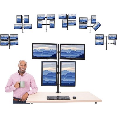Adjustable Black Quad Monitor Mount with VESA Compatibility
