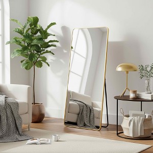 MAYEERTY Aluminum Full-Length Mirror 64x21in, Gold, Rounded Corner, Tempered Glass, With Stand - 1 of 4