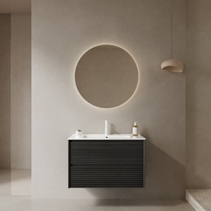 Vynxaria 30" Modern Wall-Mounted Bathroom Vanity with Sink, 2 Drawers, White Ceramic Basin, Pre-assembled, Corolla Oak - 1 of 4