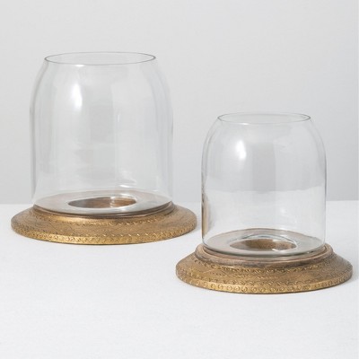 Sullivans Set of 2 Hurricane and Pillar Candle Holder 11"H & 9"H Gold