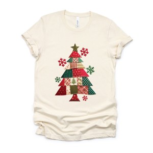 Christmas Tree Patchwork Print - Women's Short Sleeve Graphic T-Shirt - 1 of 4