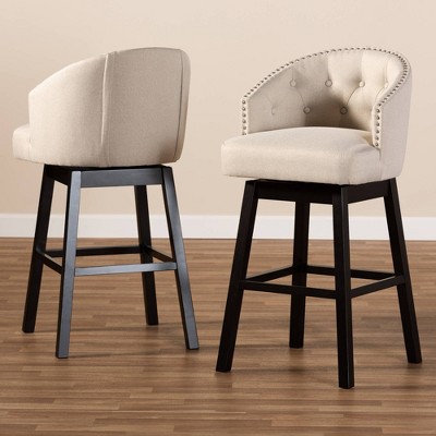 Theron 42" Brown Wood and Leather Swivel Barstool Set