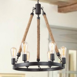 LNC Laius Dining Room Wagon Wheel Chandelier, 6 to 8-Light Brown with Rope, Modern Farmhouse,20.5-in, 28-in - 1 of 4