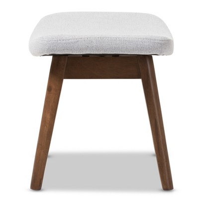 Vera Light Gray Polyester & Walnut Brown Mid-Century Ottoman